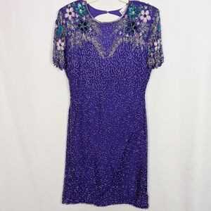 Vintage Tan Chho 100% Silk Beaded Dress